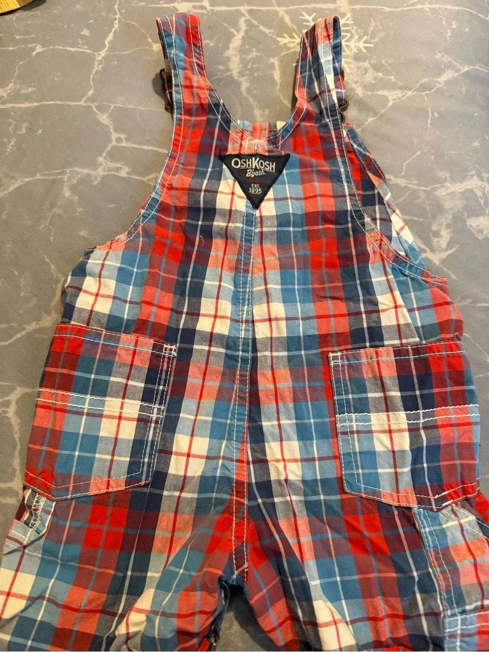 OshKosh B'gosh Red, Blue & White Plaid Short Overalls